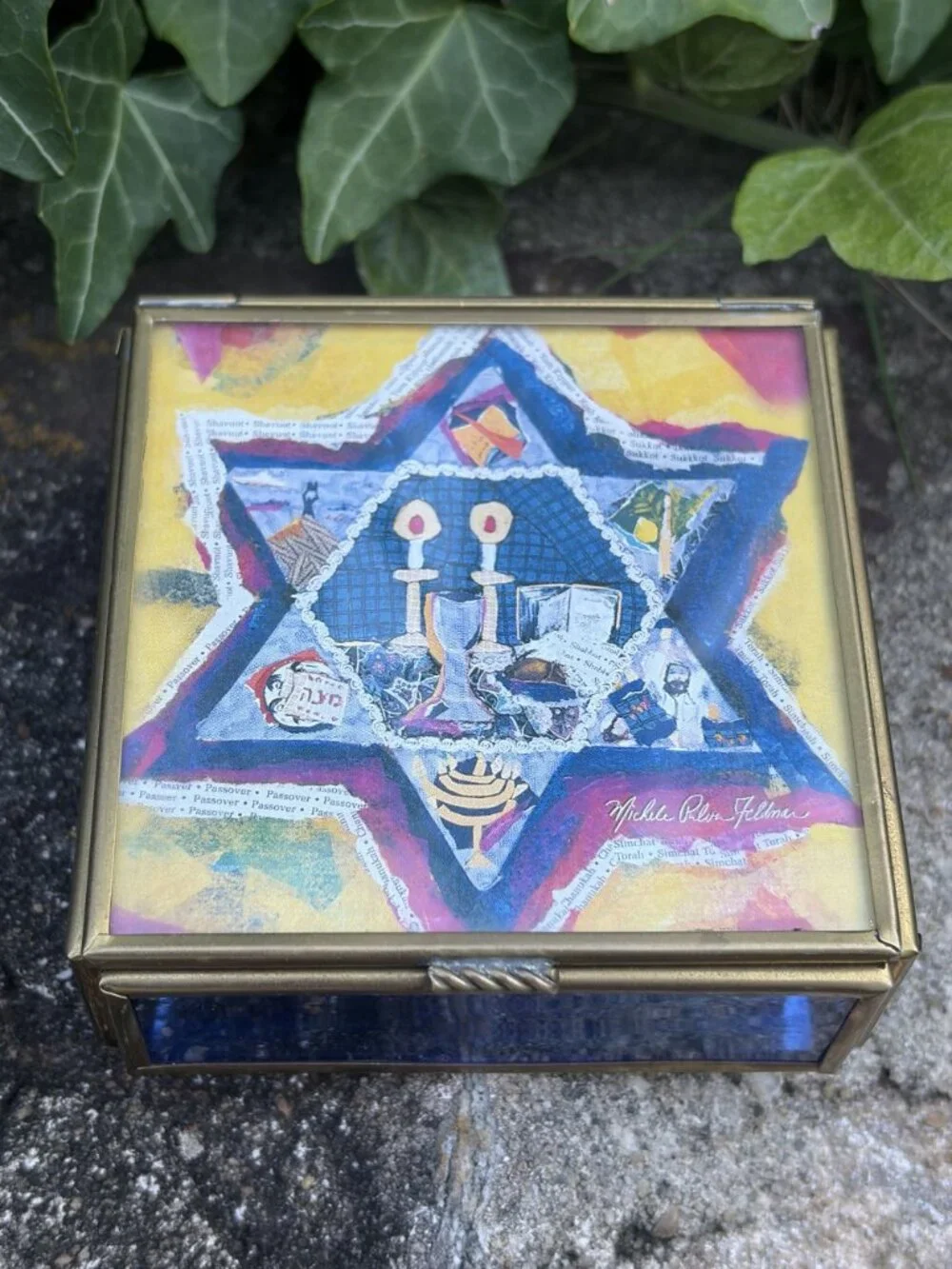 Jewish Star David Trinket Box Michelle Rohn-Feldman Brass Stained Glass Judaica